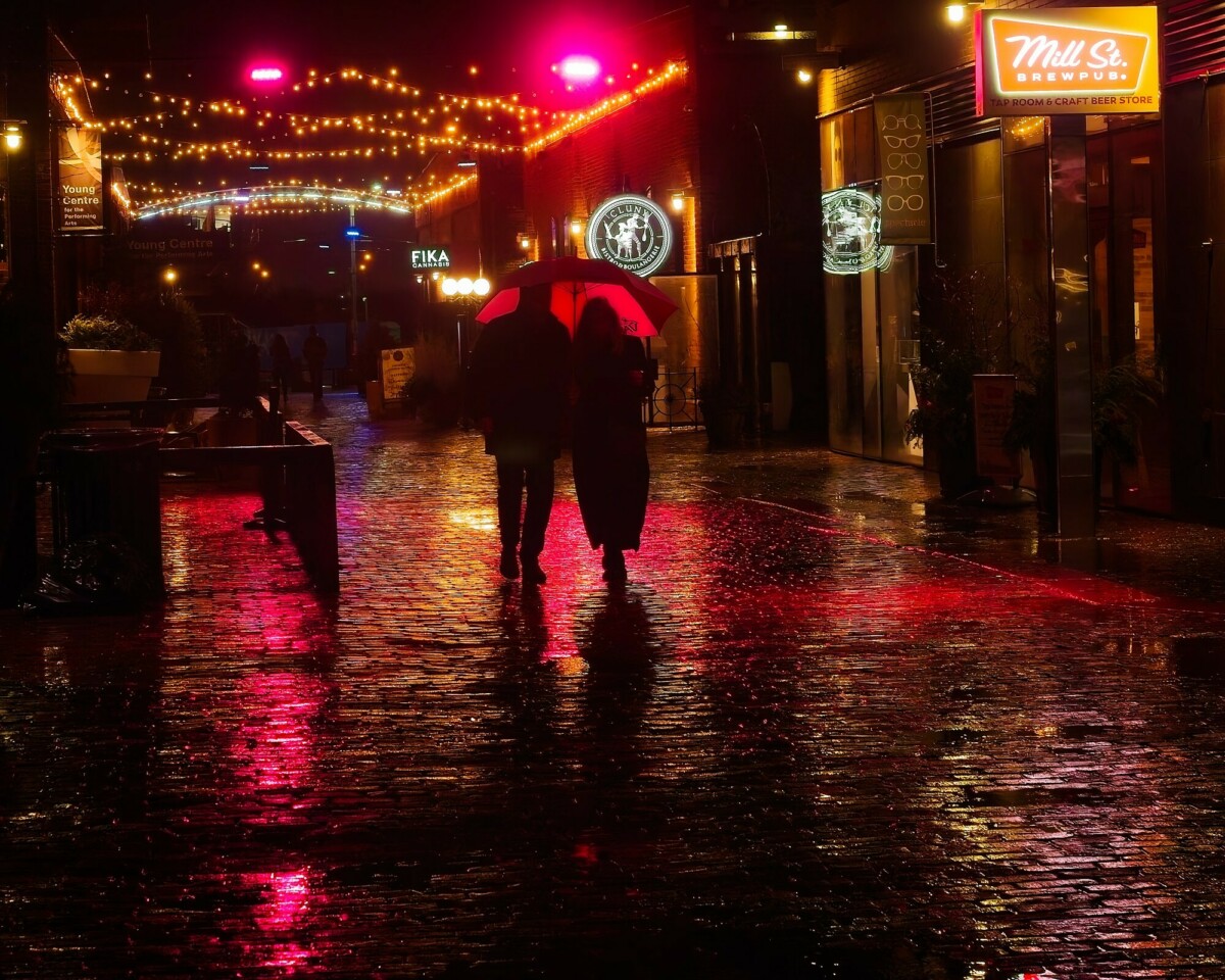 Rainy Cobblestone at Night