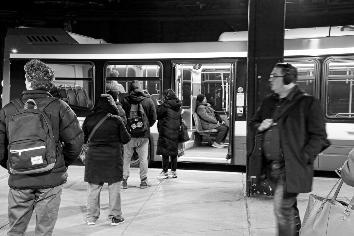 Lining up for the bus